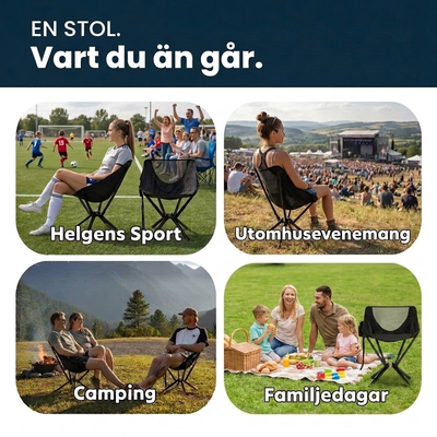 Norrfjällen Friluftsstol – Kompakt hopfällbar stol i flygplansaluminium, belastning upp till 150 kg