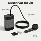 Udendørs bruser med tekst 6000 mAh, 2 m slange og 650 g