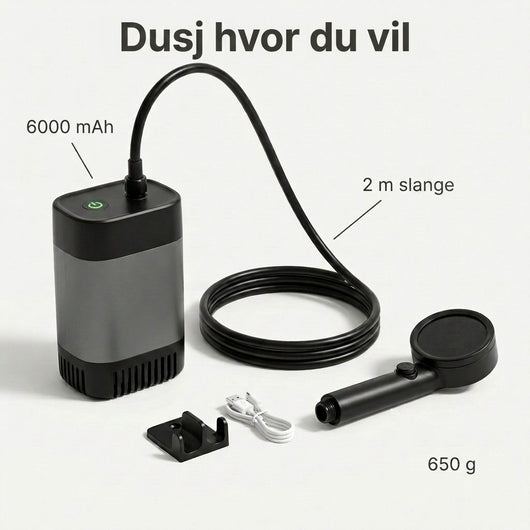 Utendørsbruser med batteri 6000 mAh, 2 m slange og 650 g