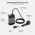 Bærbar udendørs bruser med startknap, pumpe, 2 meter slange, håndbruser, holder og USB-kabel - fremragende
