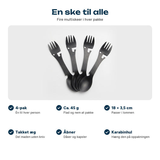 Fire multiskeer med vægt, mål og funktioner