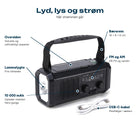 Beredskabsradio 10.000 mAh med lommelygte, solcelle, FM/AM-skala, bærerem og USB-C-kabel fremragende