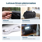 Hätäradio ladataan käsikammiolla, aurinkopaneelilla ja USB-C:llä, ja se lataa puhelimen virtalähteenä