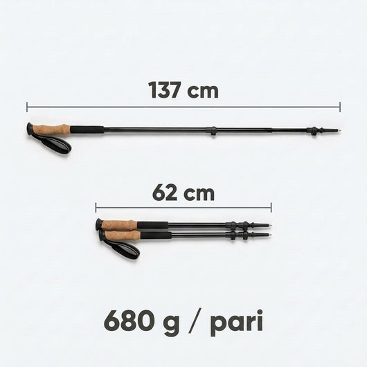 Vaeltajansauva, joka venyy 137 cm:iin ja supistuu 62 cm:iin, 680 g parissa