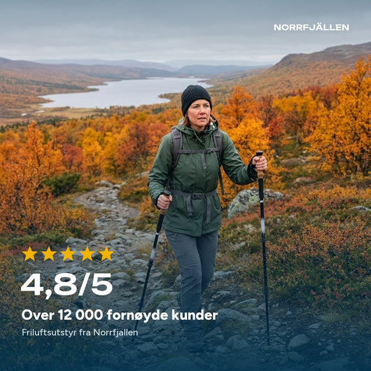 Over 12 000 fornøyde kunder, vurdering 4,8 av 5 for friluftsutstyr fra Norrfjällen